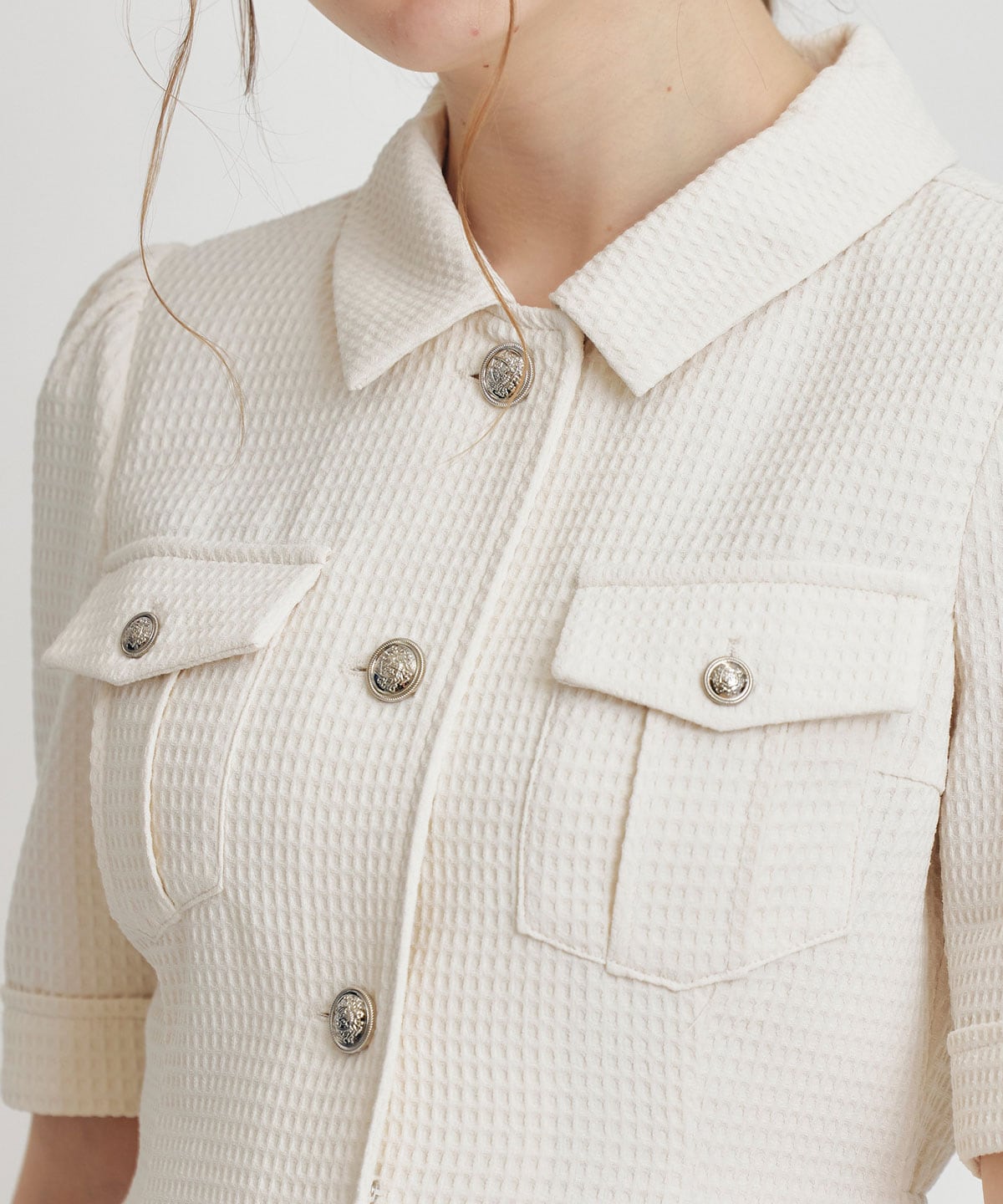 エンブレムボタンワッフルミニシャツワンピース