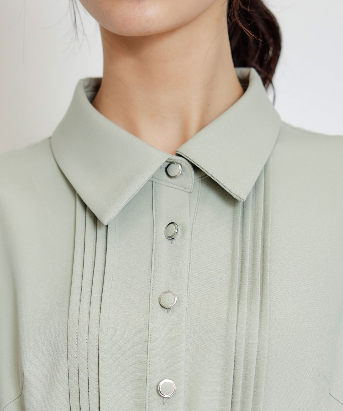 リボンタイプリーツロングシャツワンピース