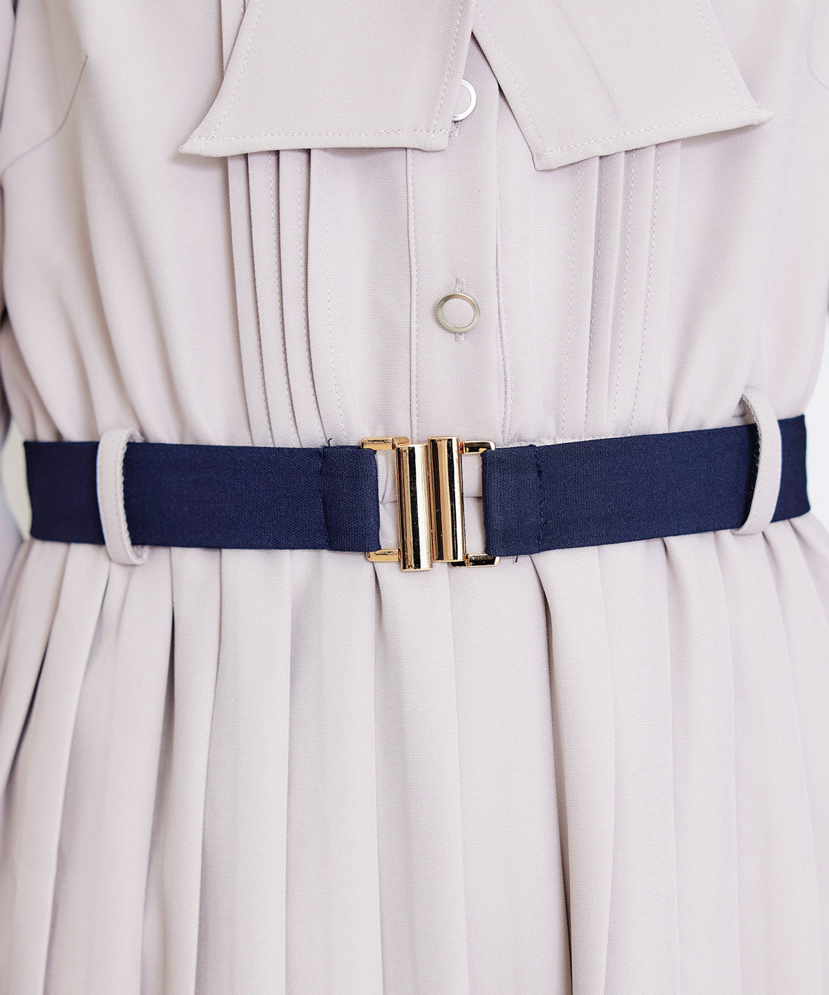 リボンタイプリーツロングシャツワンピース