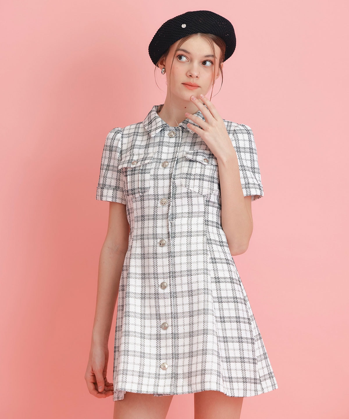 サマーツイードチェックシャツミニワンピース