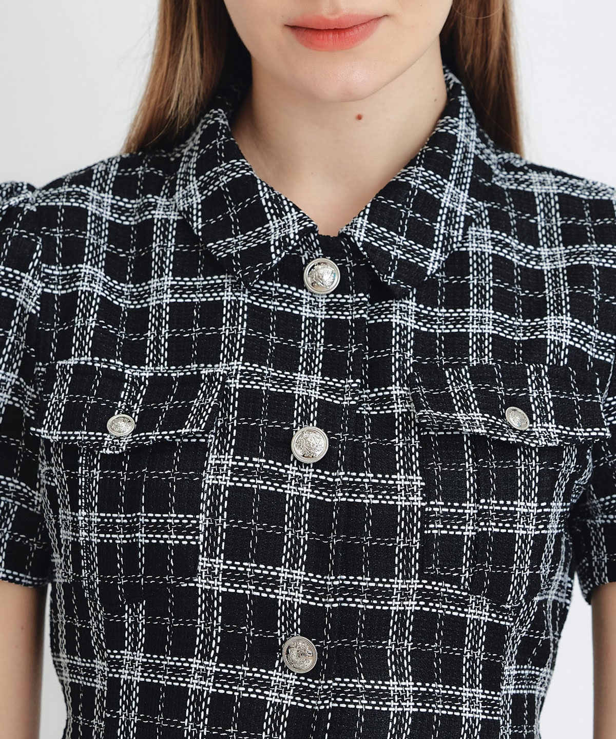 サマーツイードチェックシャツミニワンピース