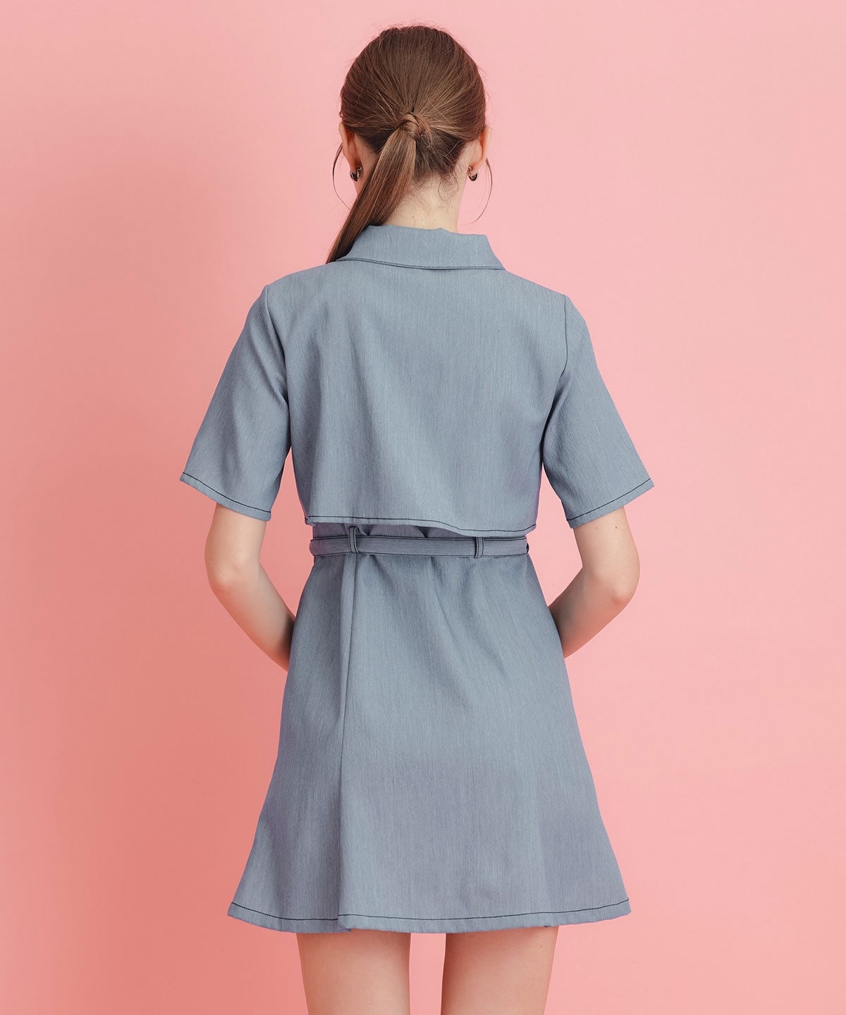 レイヤードライクコントラストフレアミニワンピース