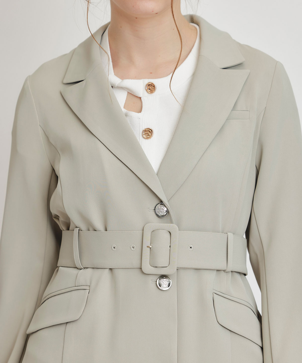 【セットアップ可能】アイシーカラーウエストマークベルトテーラードジャケット