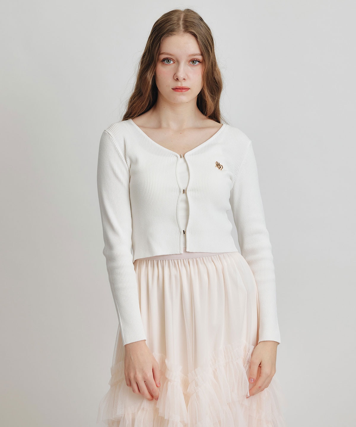 ロゴプレートリブニットカーディガン