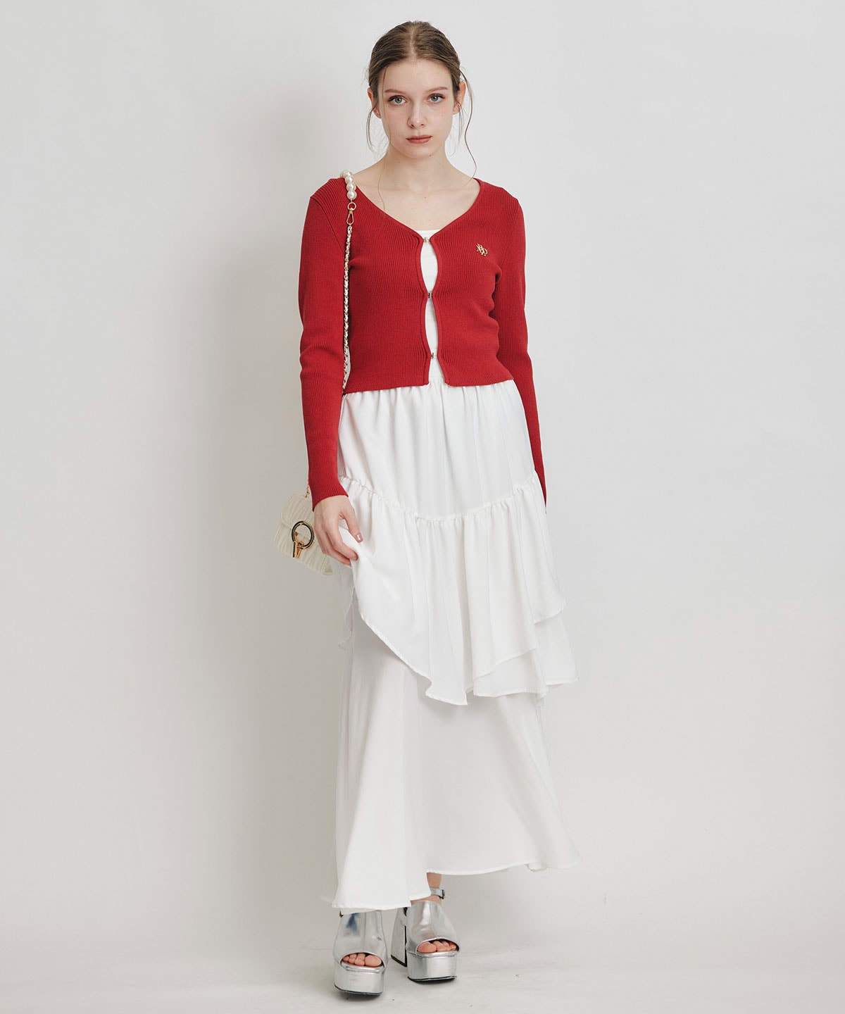 ロゴプレートリブニットカーディガン