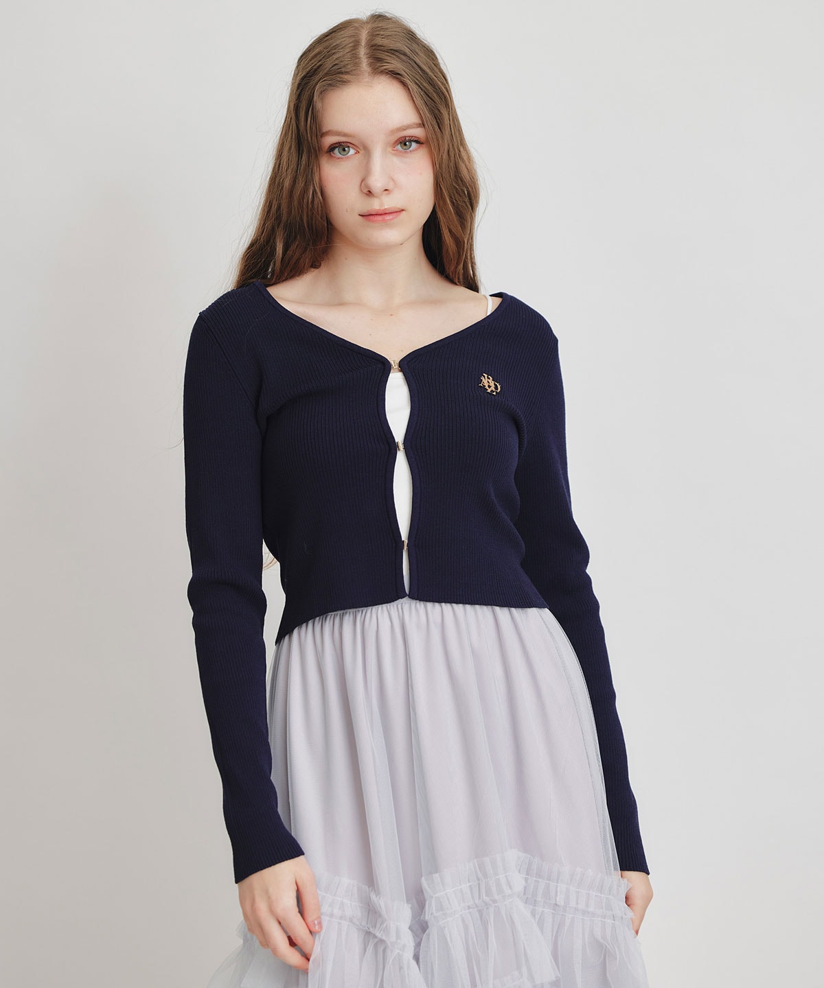 ロゴプレートリブニットカーディガン