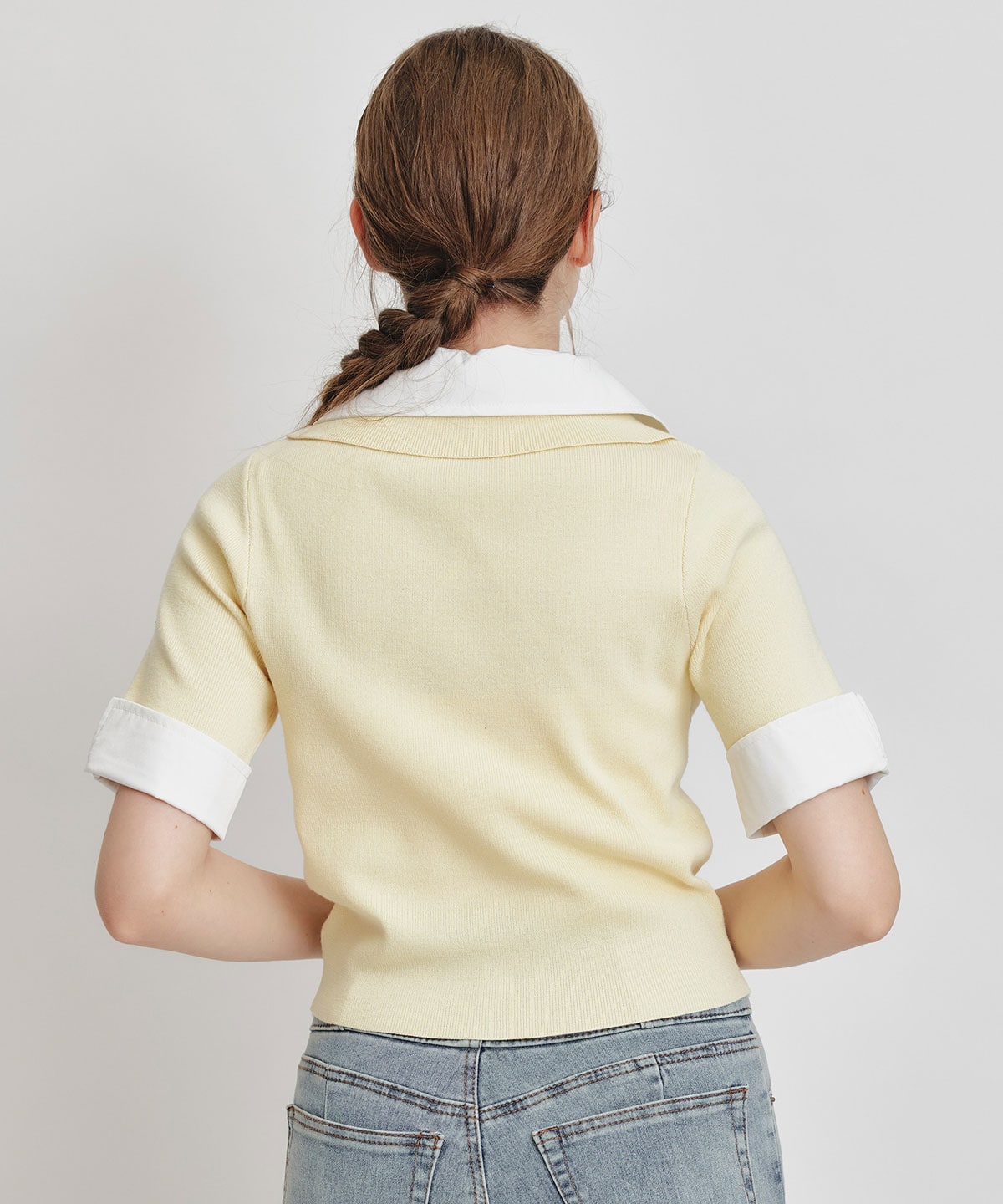 ダブルカラーハーフスリーブニットプルオーバー