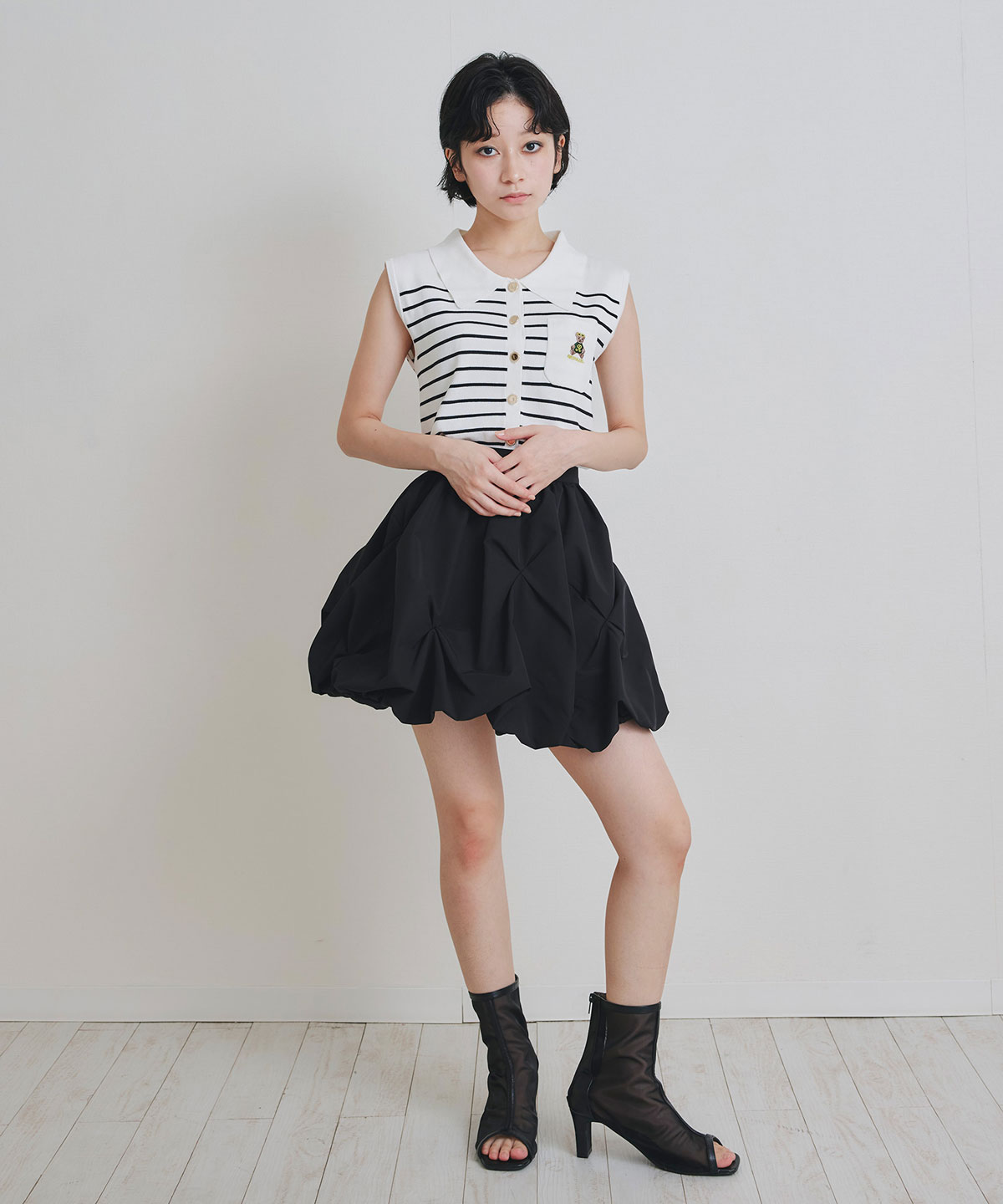 Azelyポロニットノースリーブプルオーバー