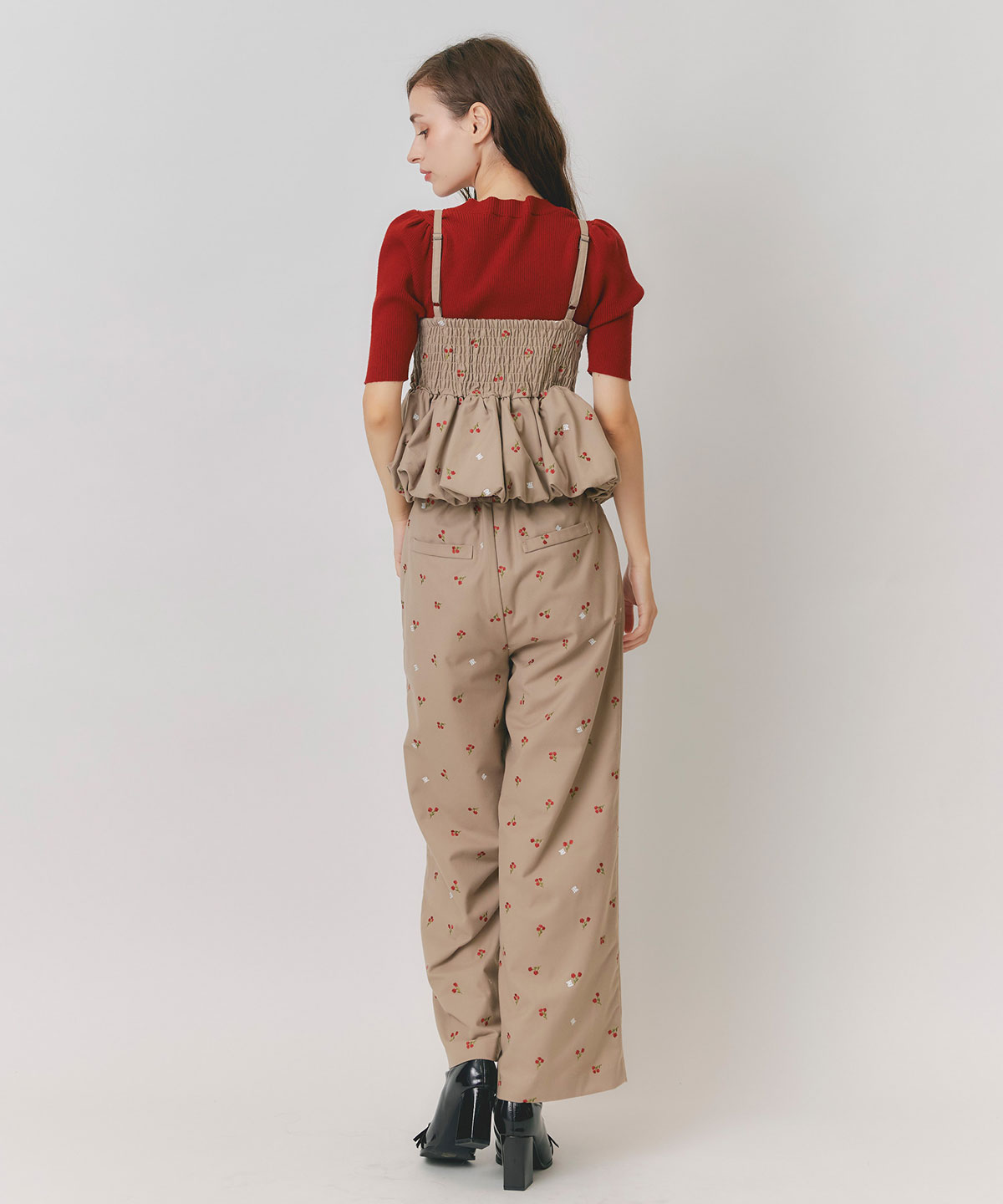 【Fleur monogram Series】フルールモノグラムエンブロイダリーバルーンペプラムビスチェ