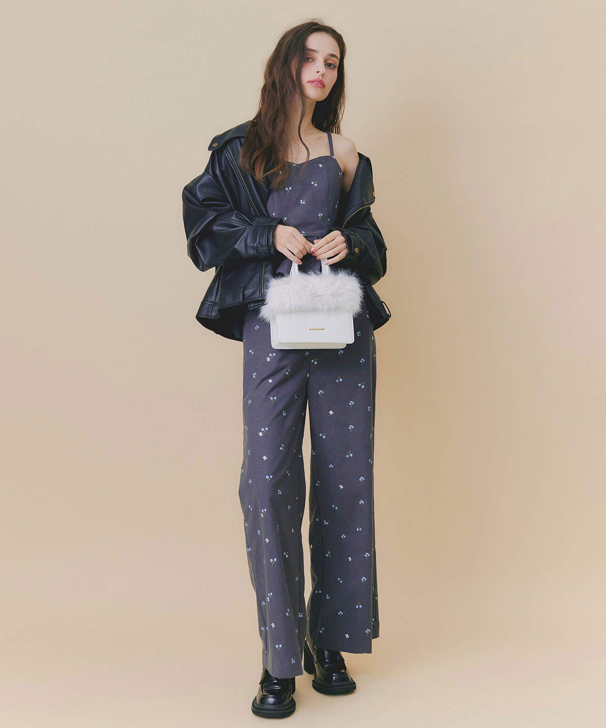 【Fleur monogram Series】フルールモノグラムエンブロイダリーバルーンペプラムビスチェ