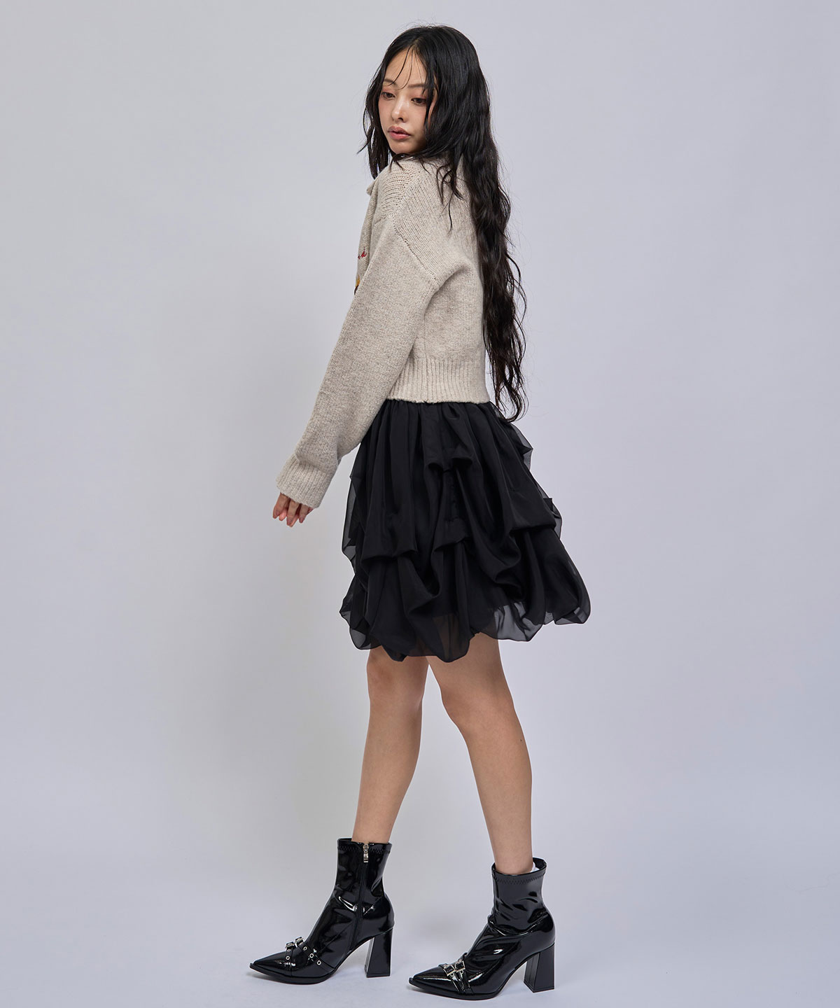 【=LOVE 大場花菜さん着用】ボリュームタックシフォンミニスカート