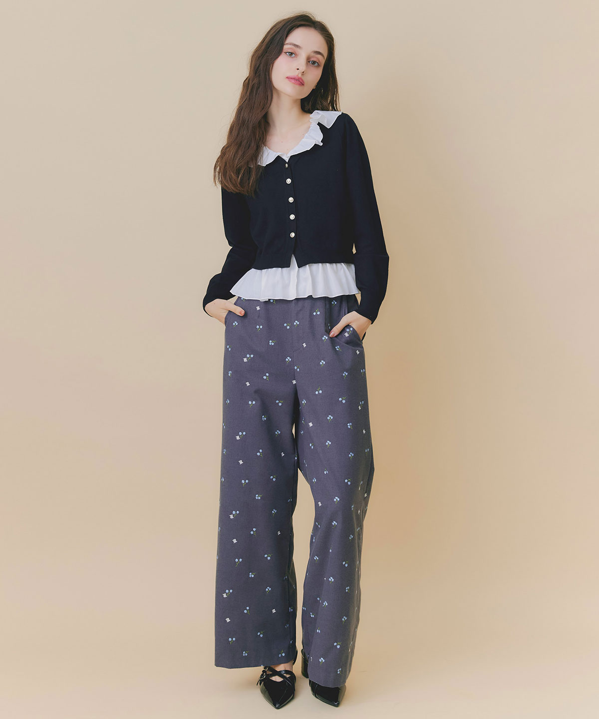【Fleur monogram Series】フルールモノグラムエンブロイダリーワイドパンツ