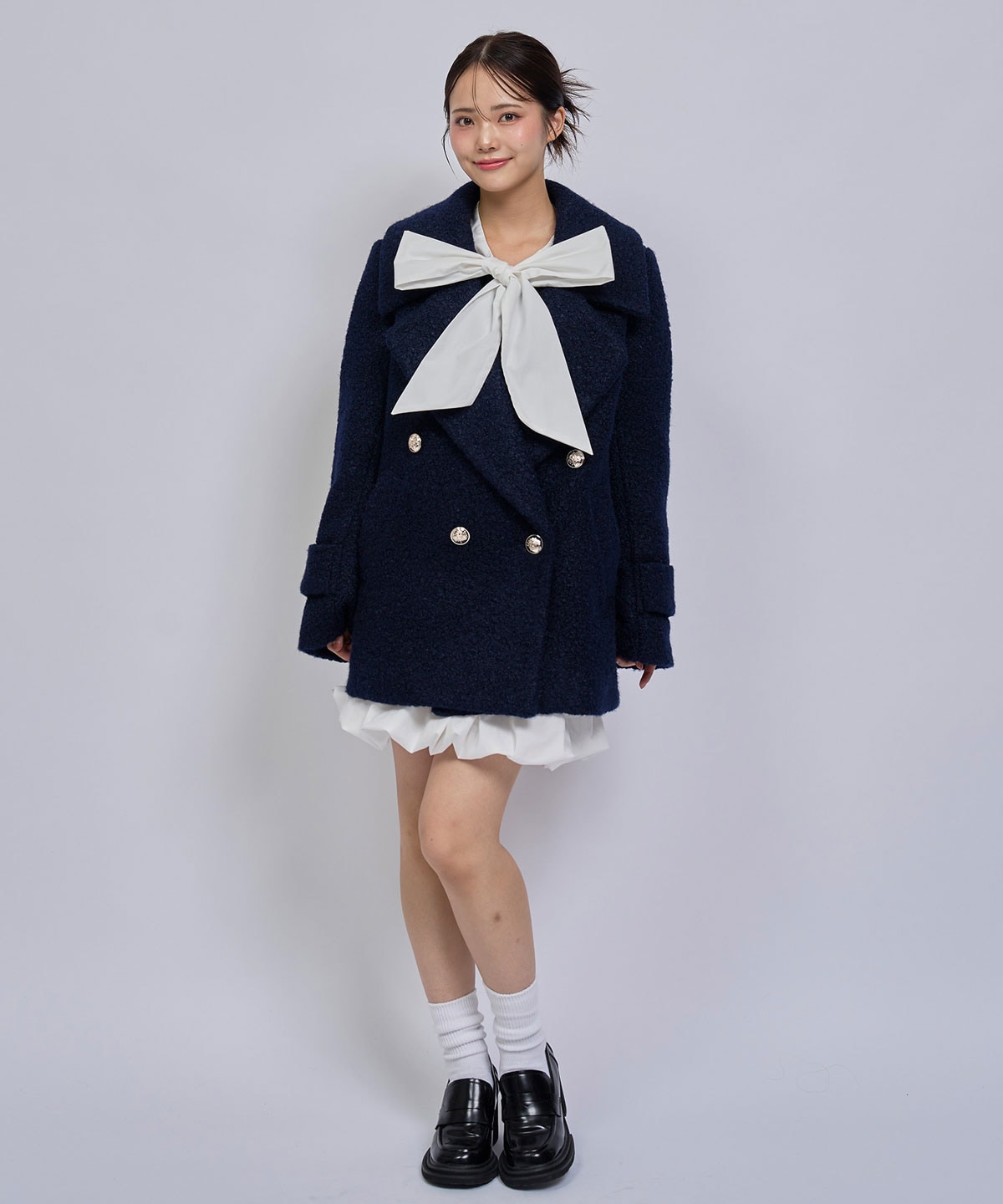 【=LOVE 大場花菜さん着用】ビッグリボンティアードニットシャツミニワンピース