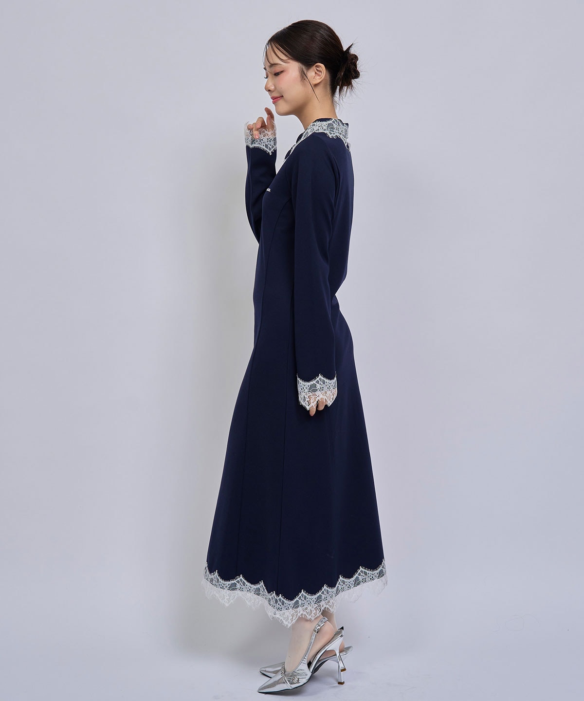 レーストリムハーフZIPポロカットロングワンピース