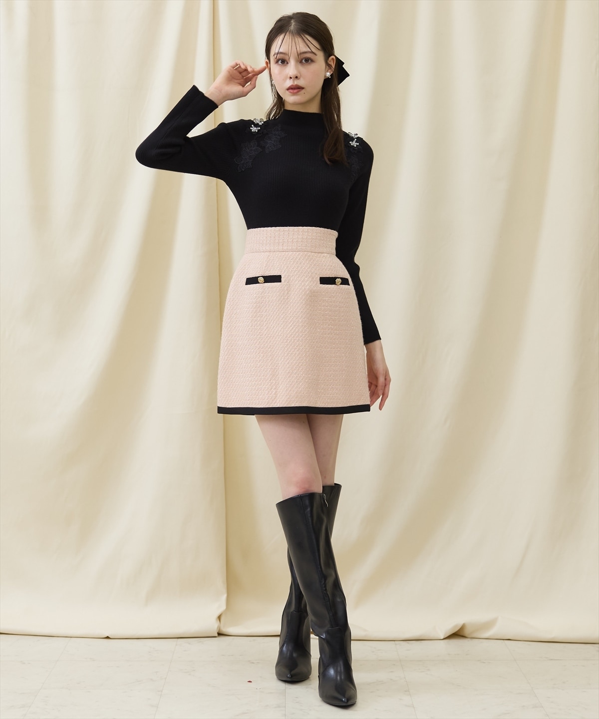 ラメツイードバイカラーミニスカート