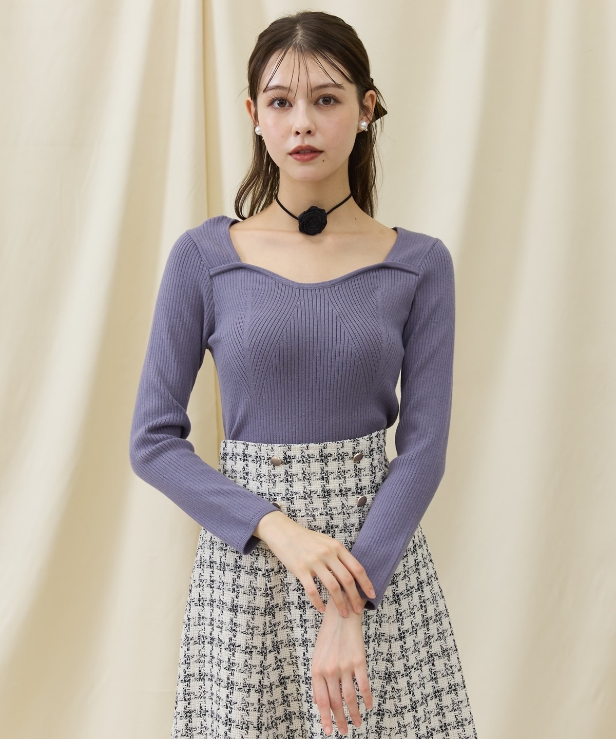 デコルテビスチェリブニットプルオーバー