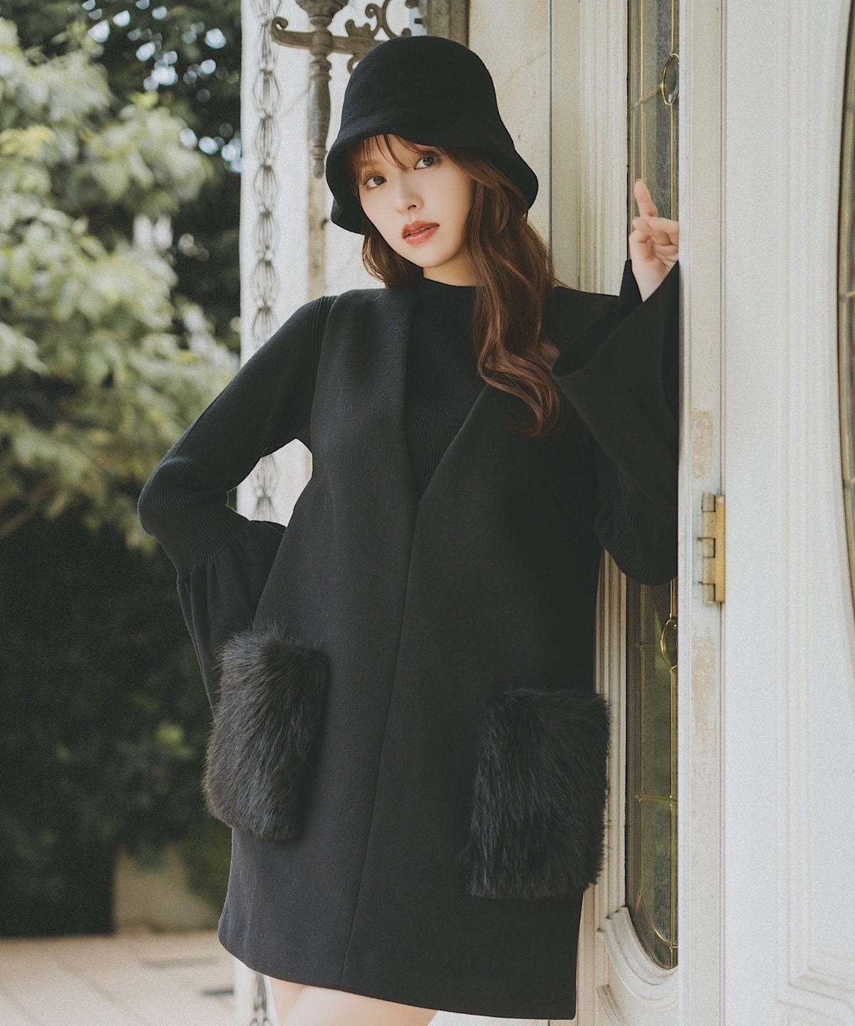 フレアスリーブボトルネックニットプルオーバー