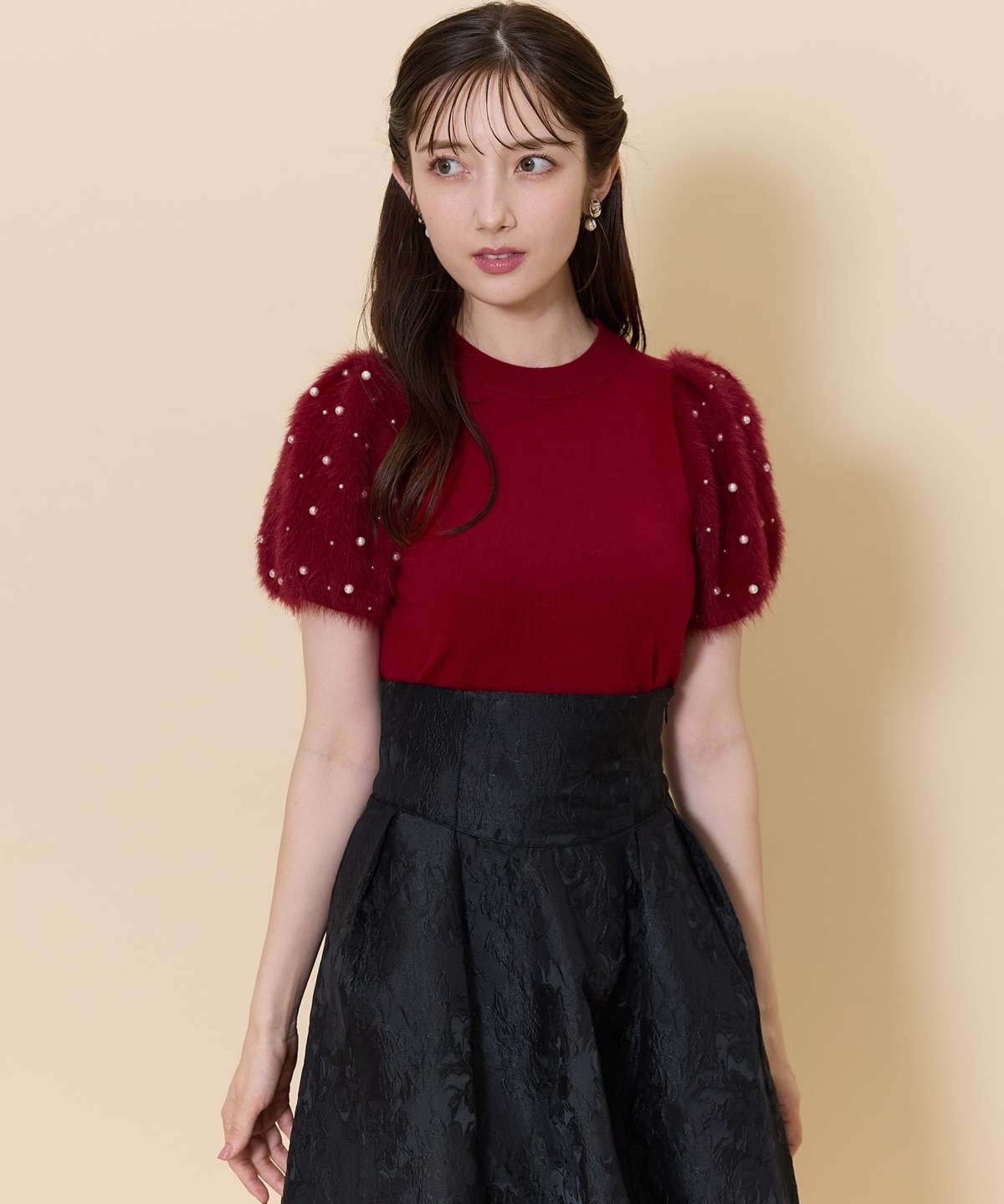 パールフェザースリーブニットプルオーバー