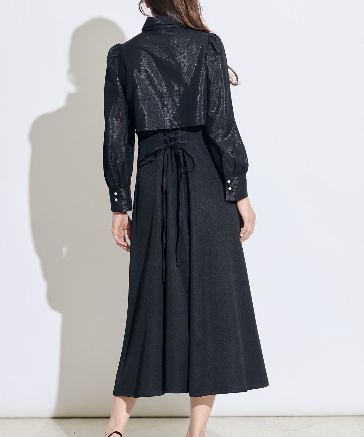 2WAYボウタイブライトシアーシャツレイヤードキャミワンピース