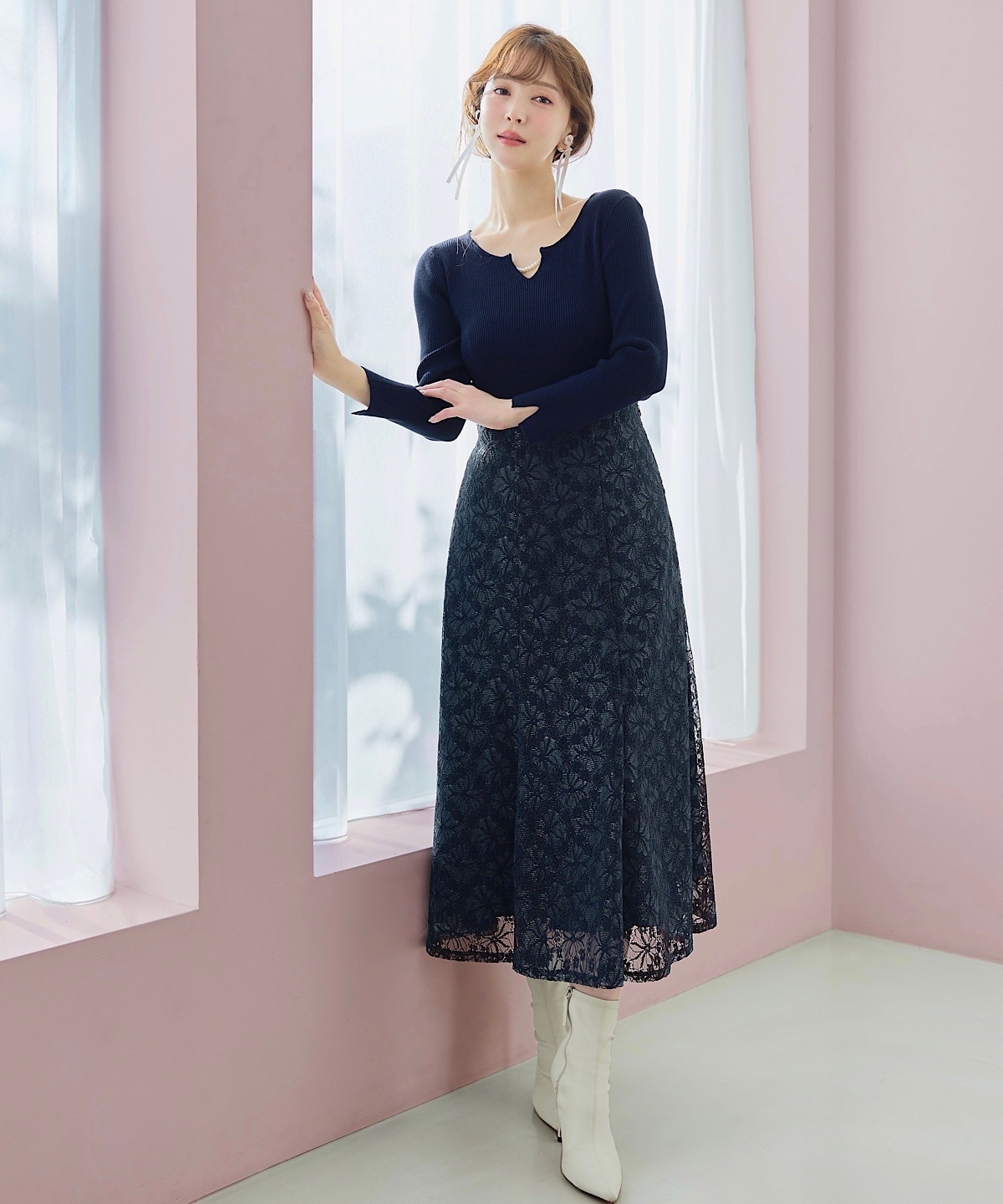 パールキーネックニットプルオーバー