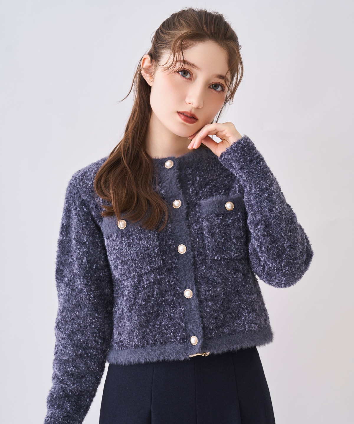 【12/5(Fri)発売開始】ノーカラーフェザーカーディガン