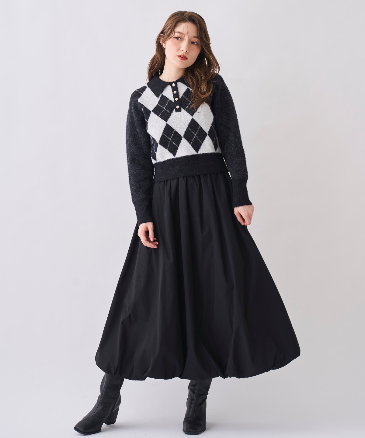 【12/5(Fri)発売開始】フェザーアーガイルポロニット