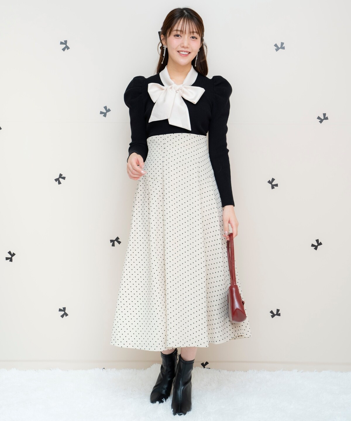 フロッキードットヨーク切替スカート(F ベージュ): WILLSELECTION  