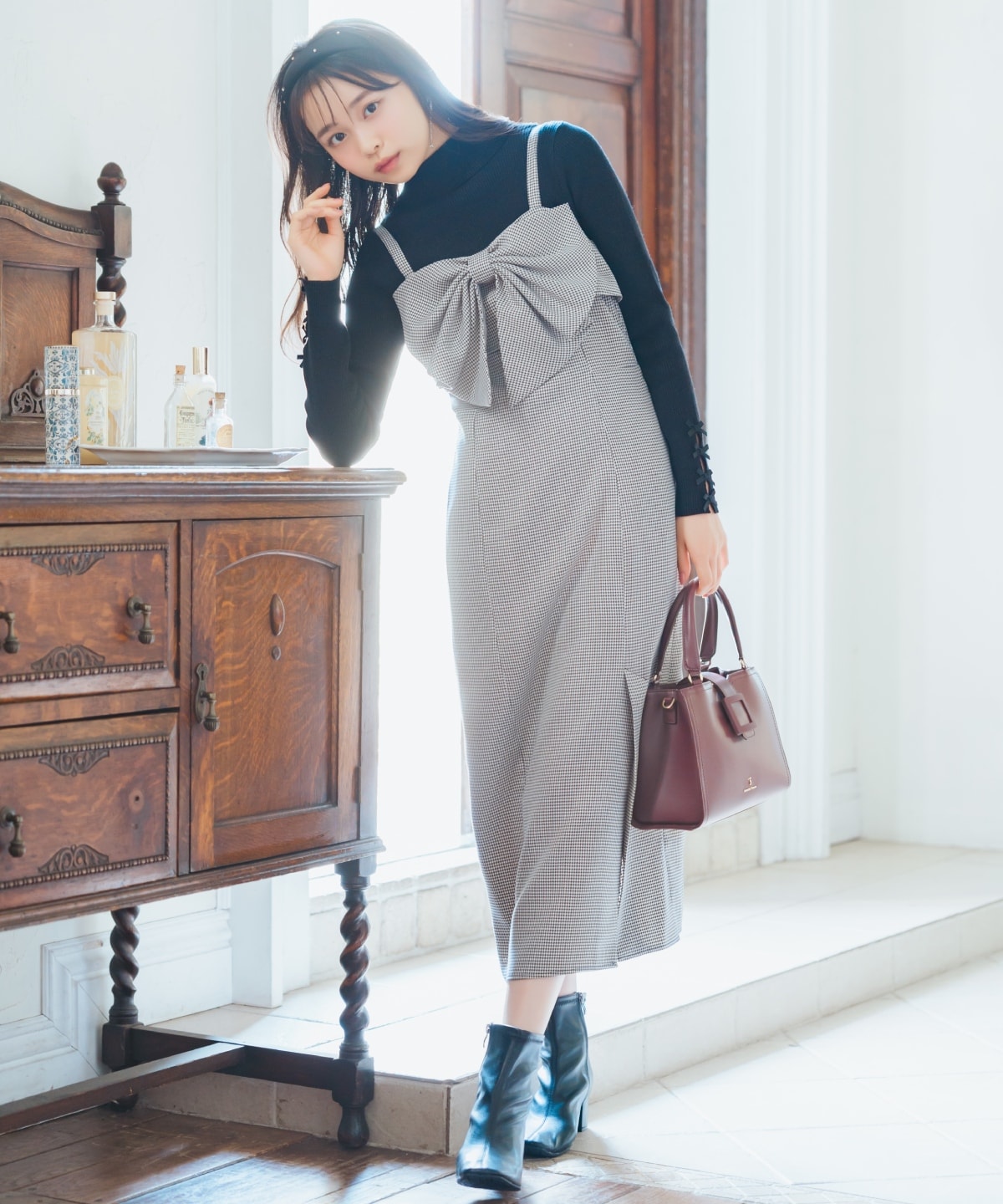 ドレープリボンIラインワンピース