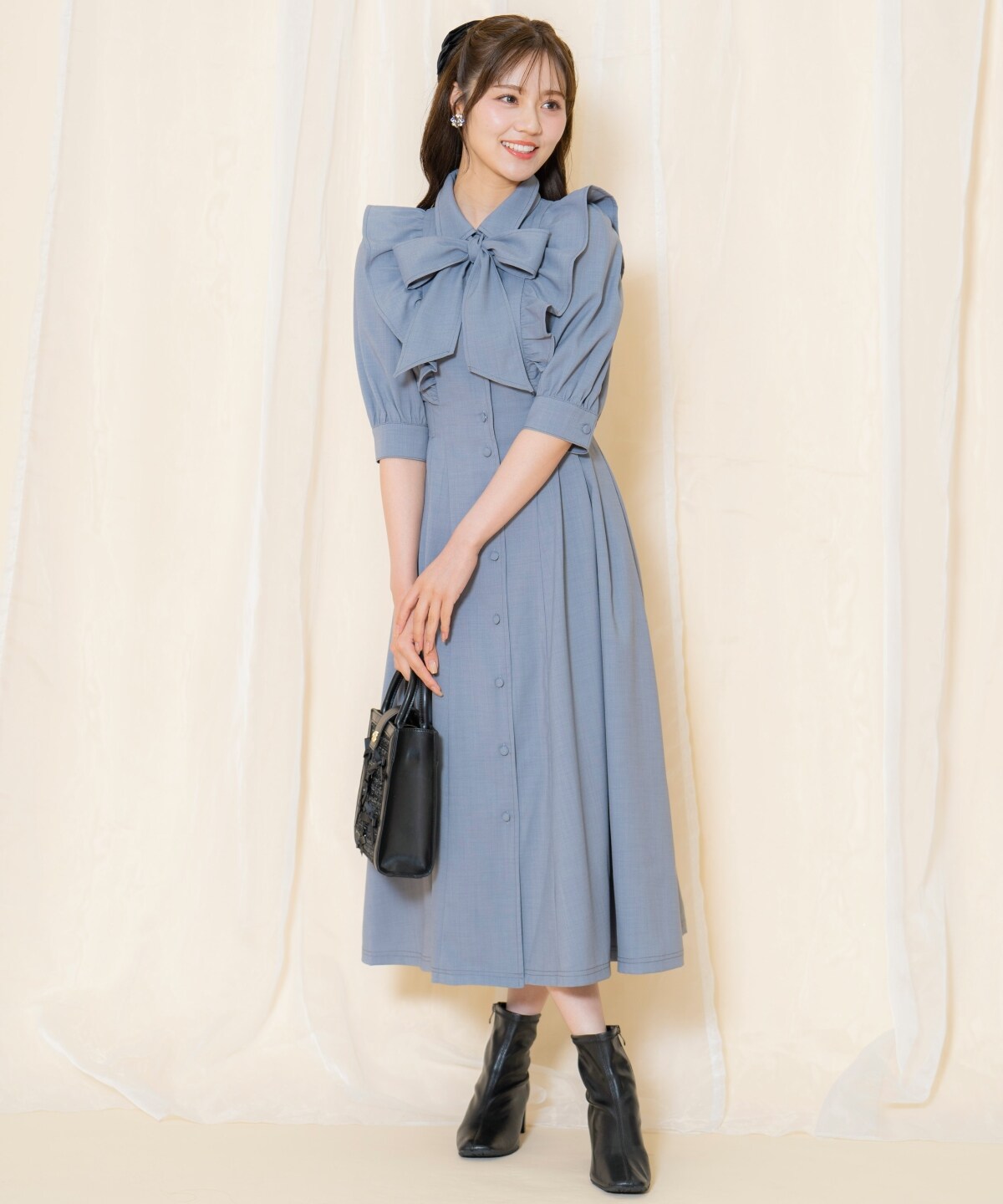 タックウエストフリルシャツワンピース