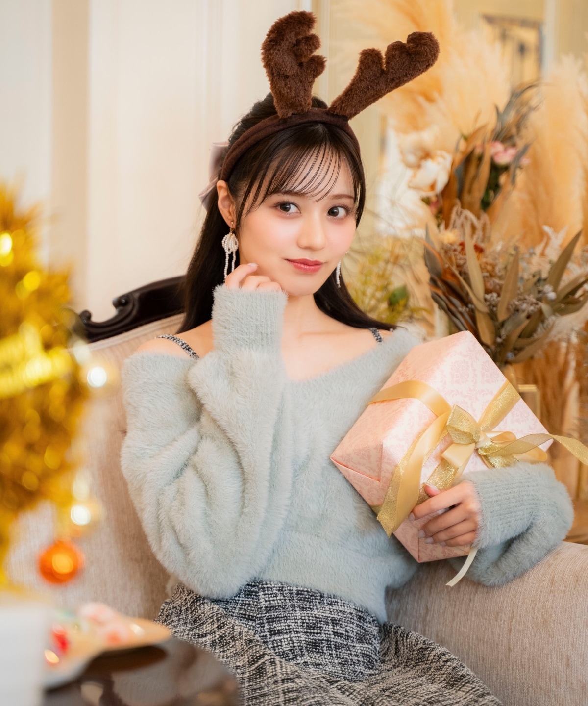 シャギーニット×フレアワンピース