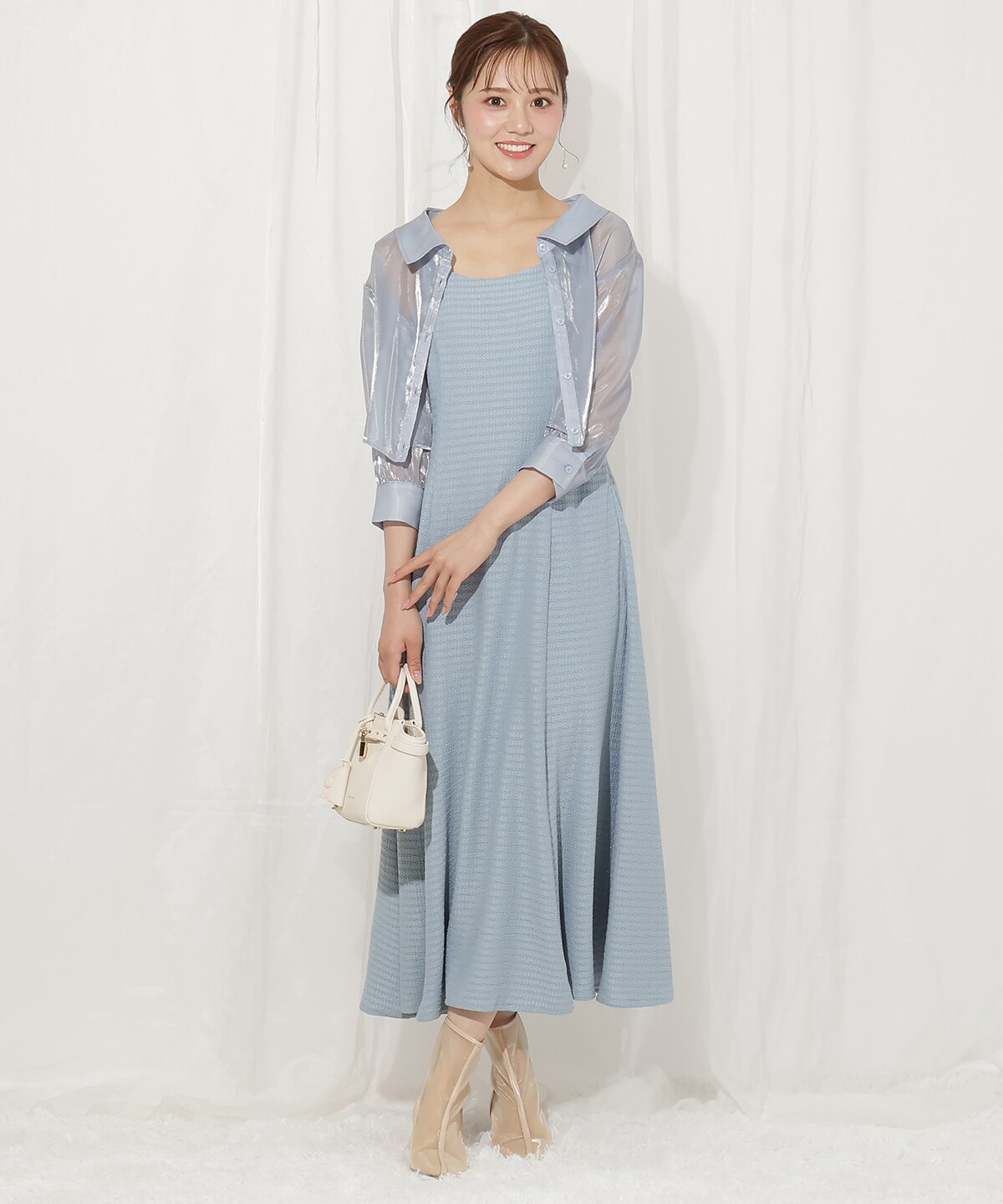 シアーブラウス×カットソーマーメイドワンピース