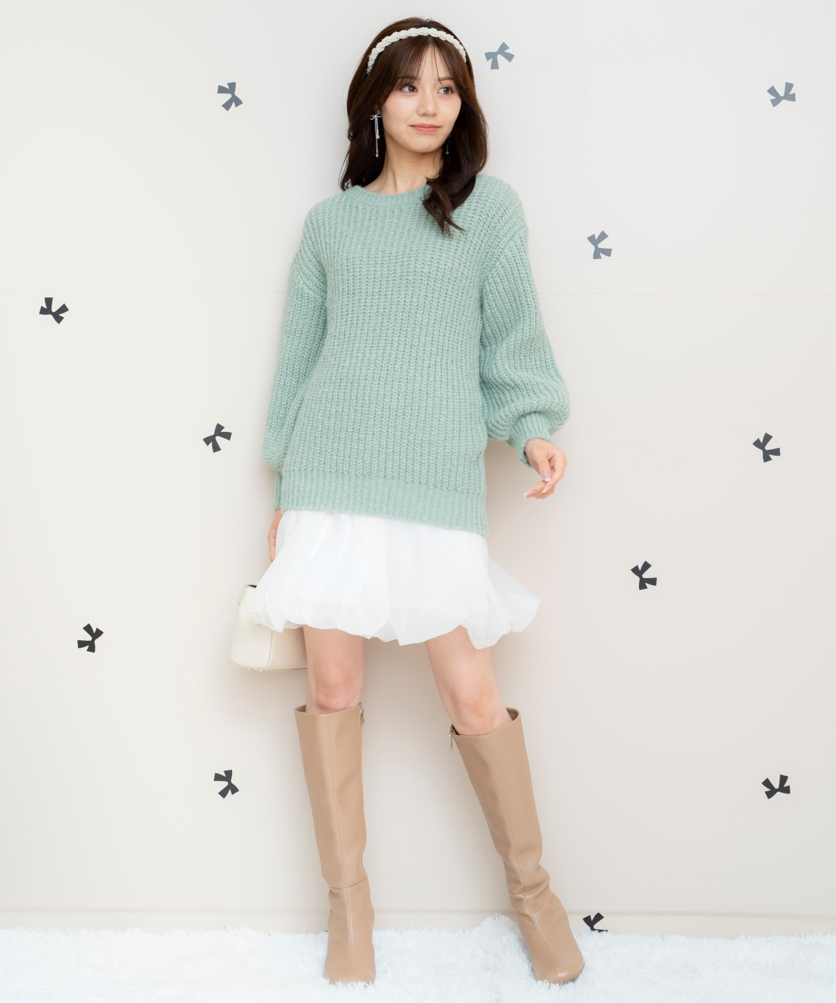 ニットプルオーバー×バルーンスカートセット