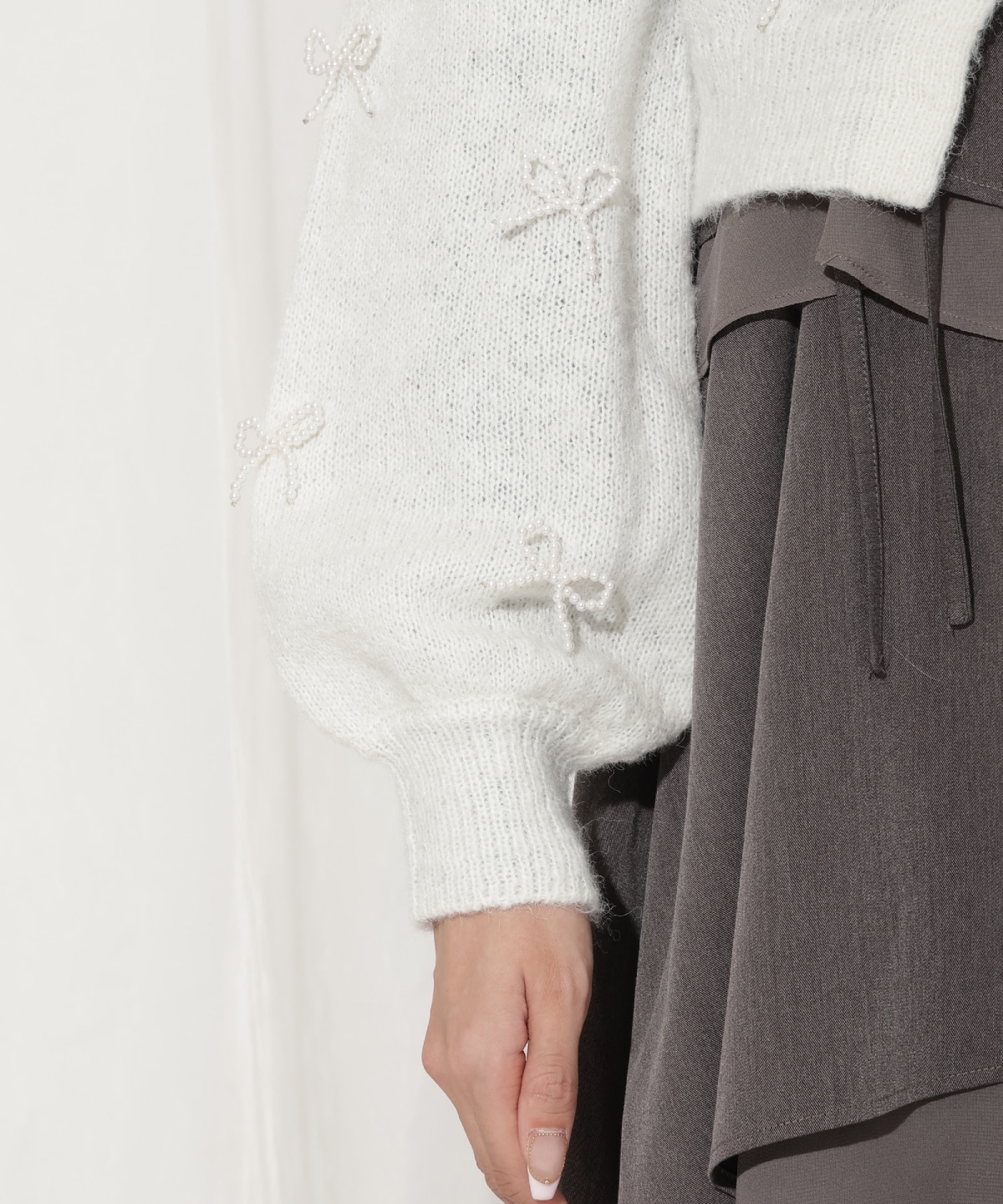 リボンパーツ付きカーディガン