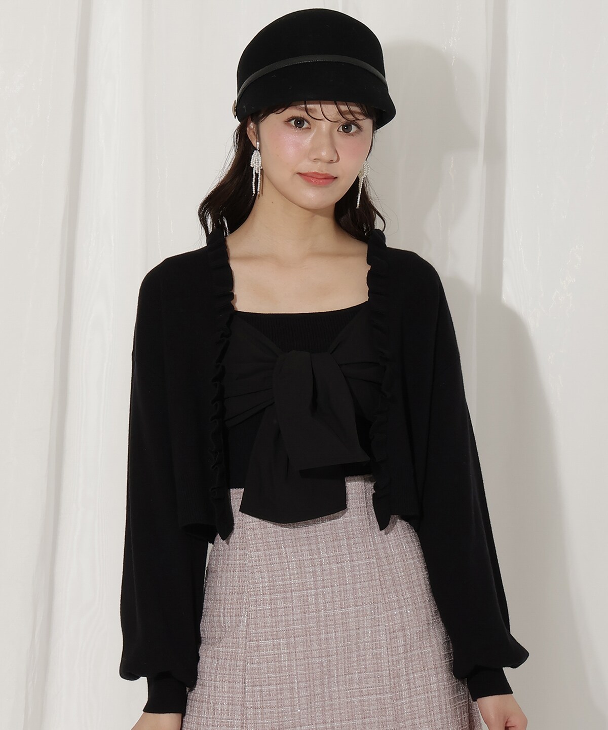 フリルカーディガン×リボンキャミセット