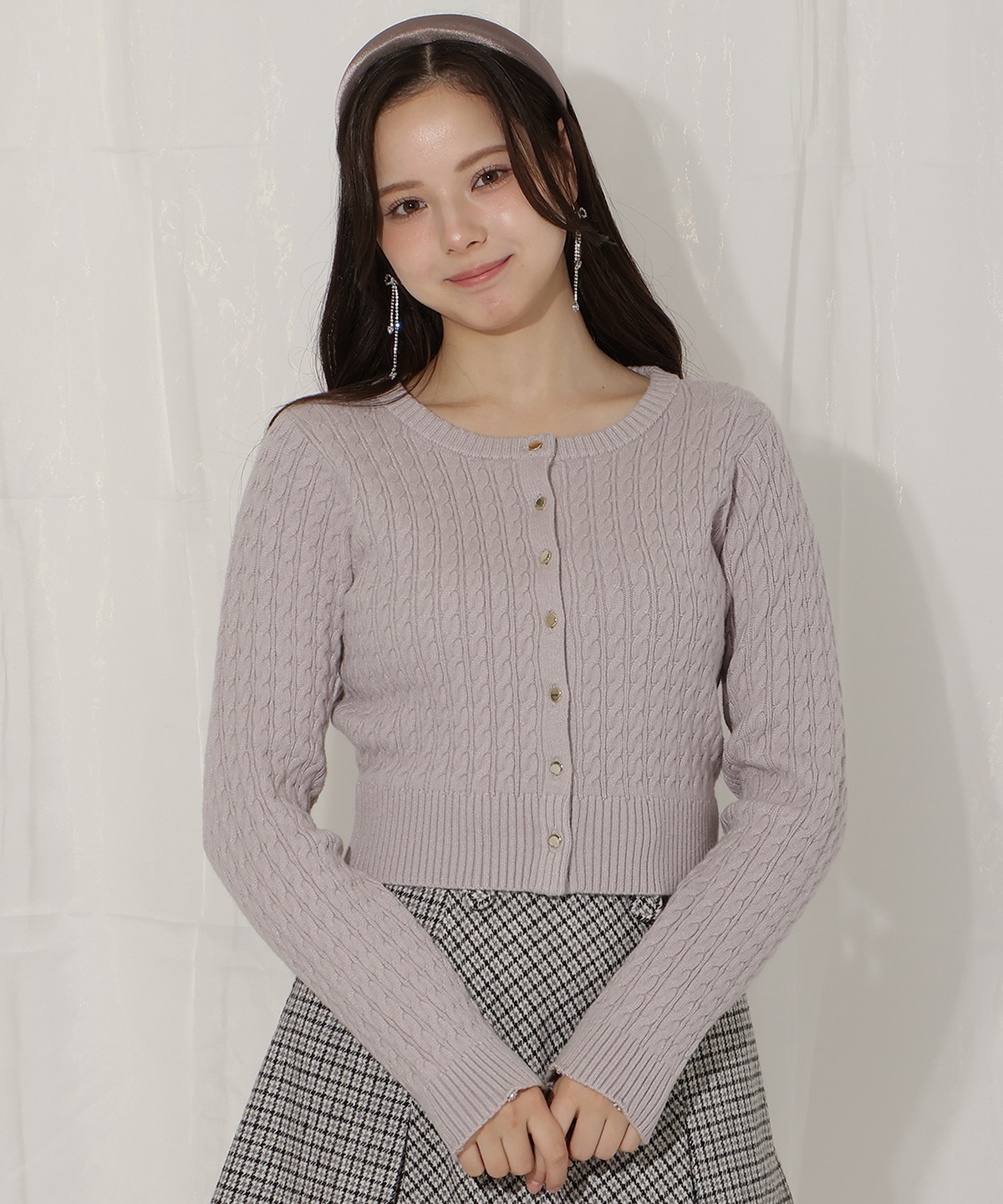 ファーカフスケーブルカーディガン