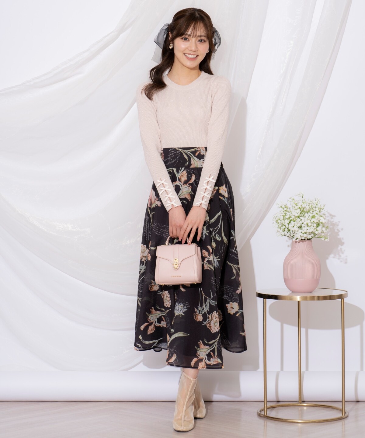 ビッグリボンシアーフラワースカート