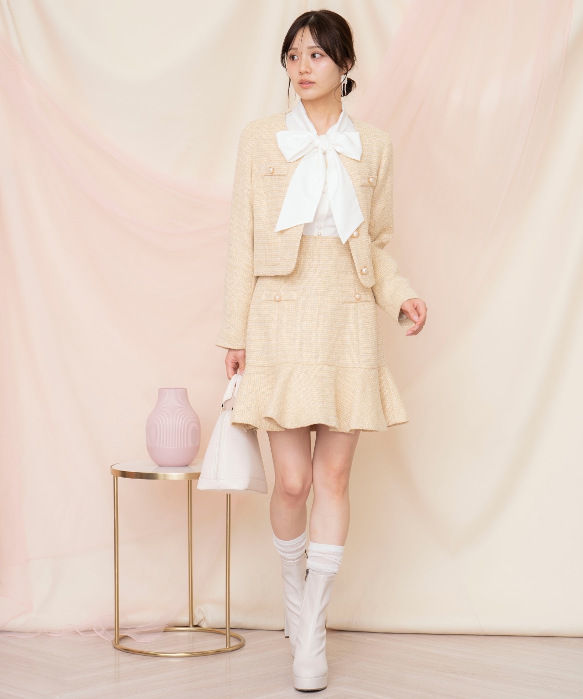 ラメツイードフレアミニスカート