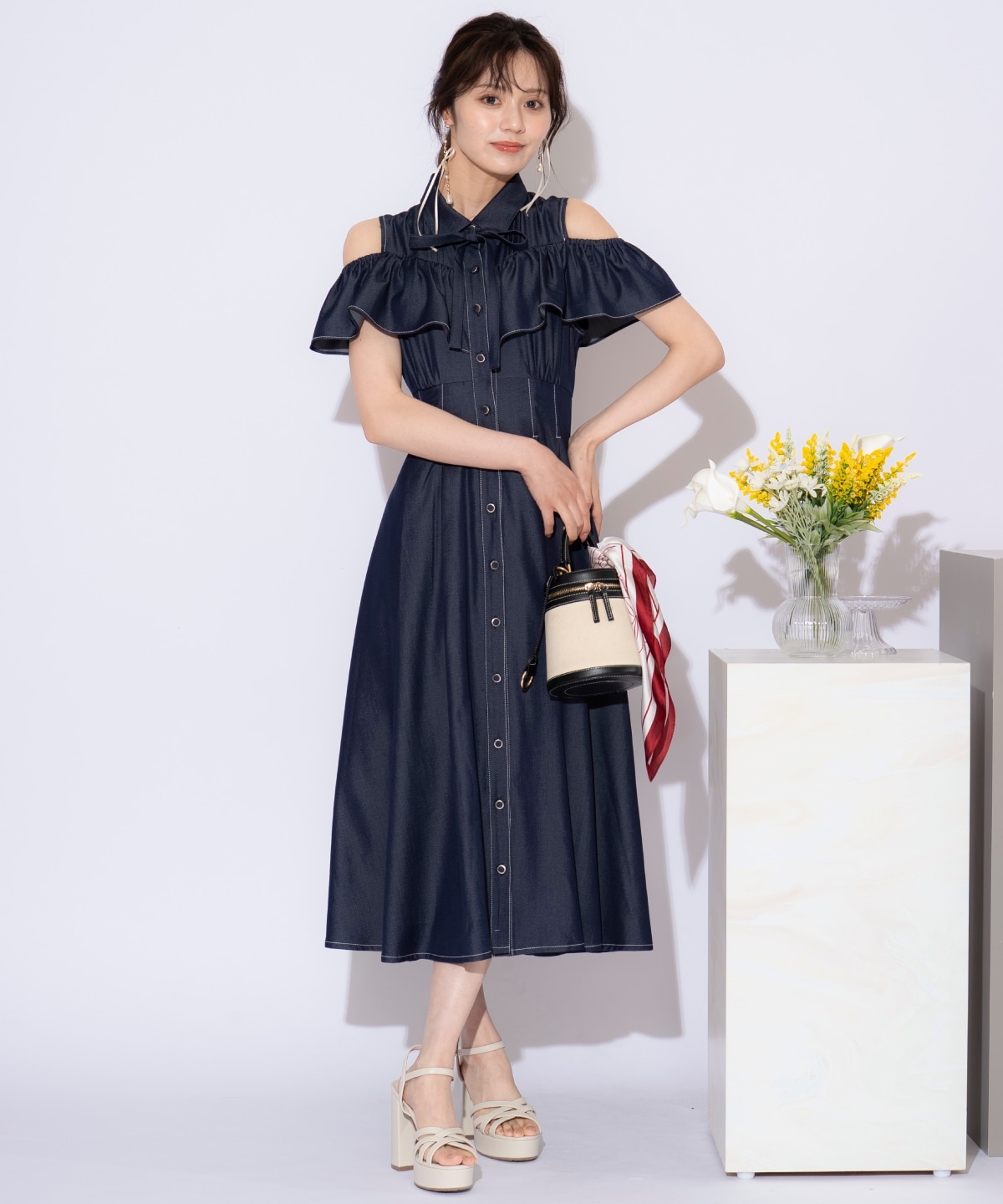 ２WAYスリーブストライプシャツワンピース