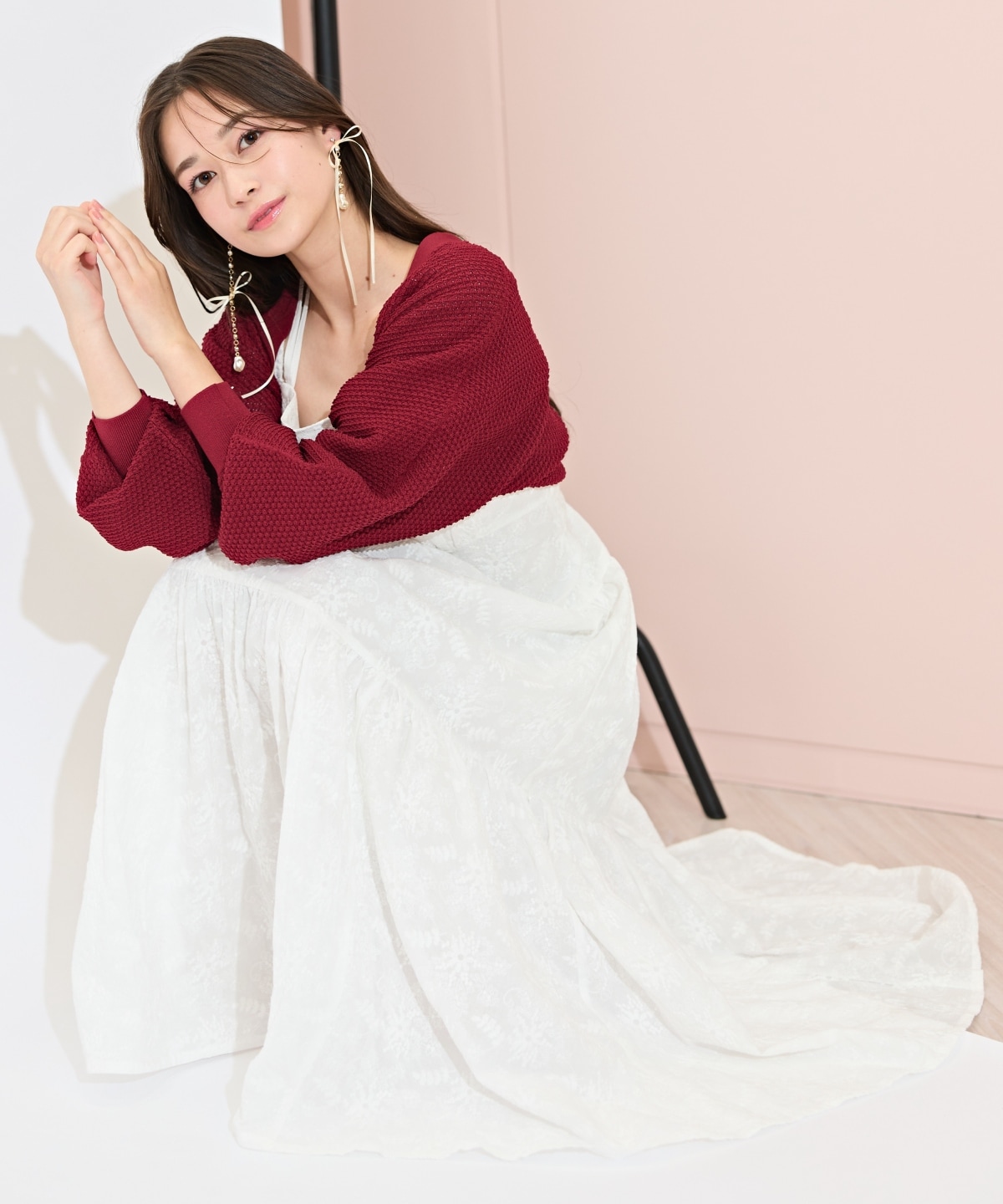 ショート丈柄編みボレロ