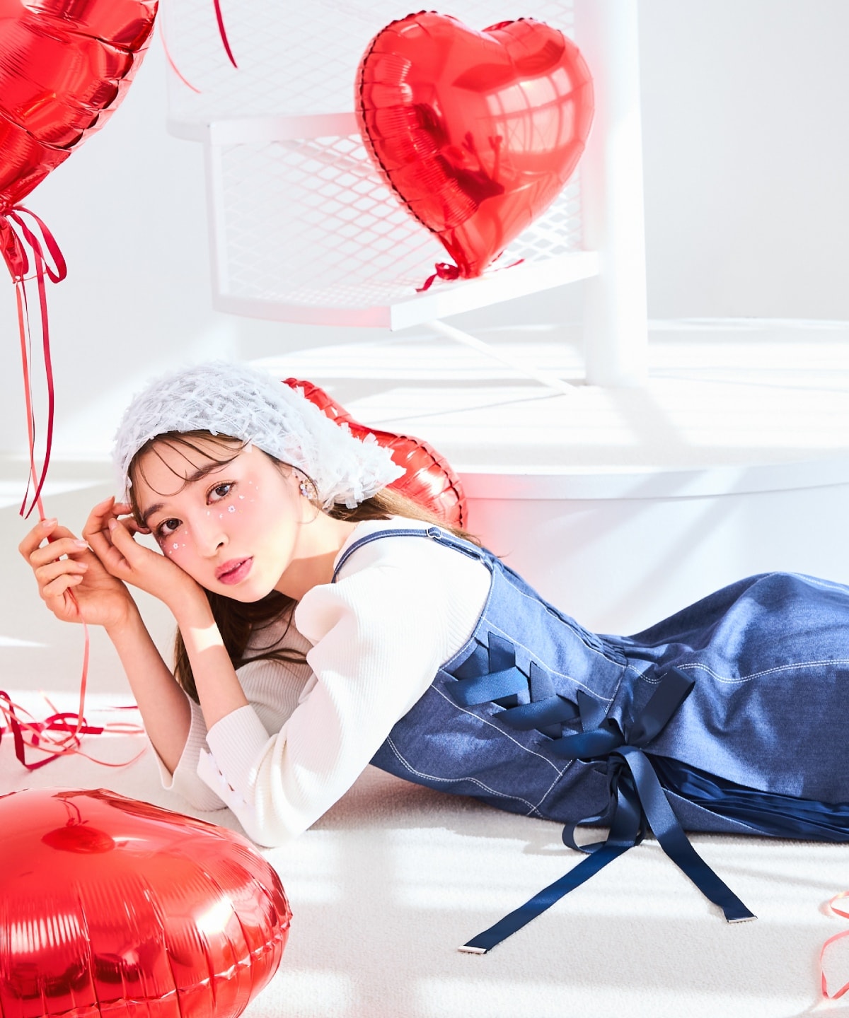 袖フラワーラメ7分袖ニットプルオーバー