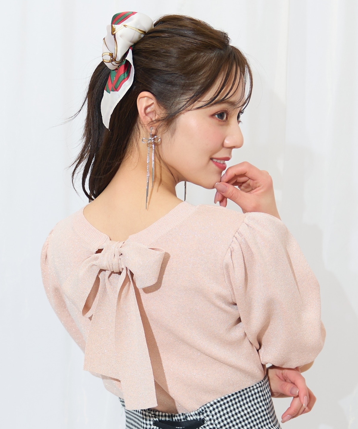 2WAYリボンラメニットプルオーバー