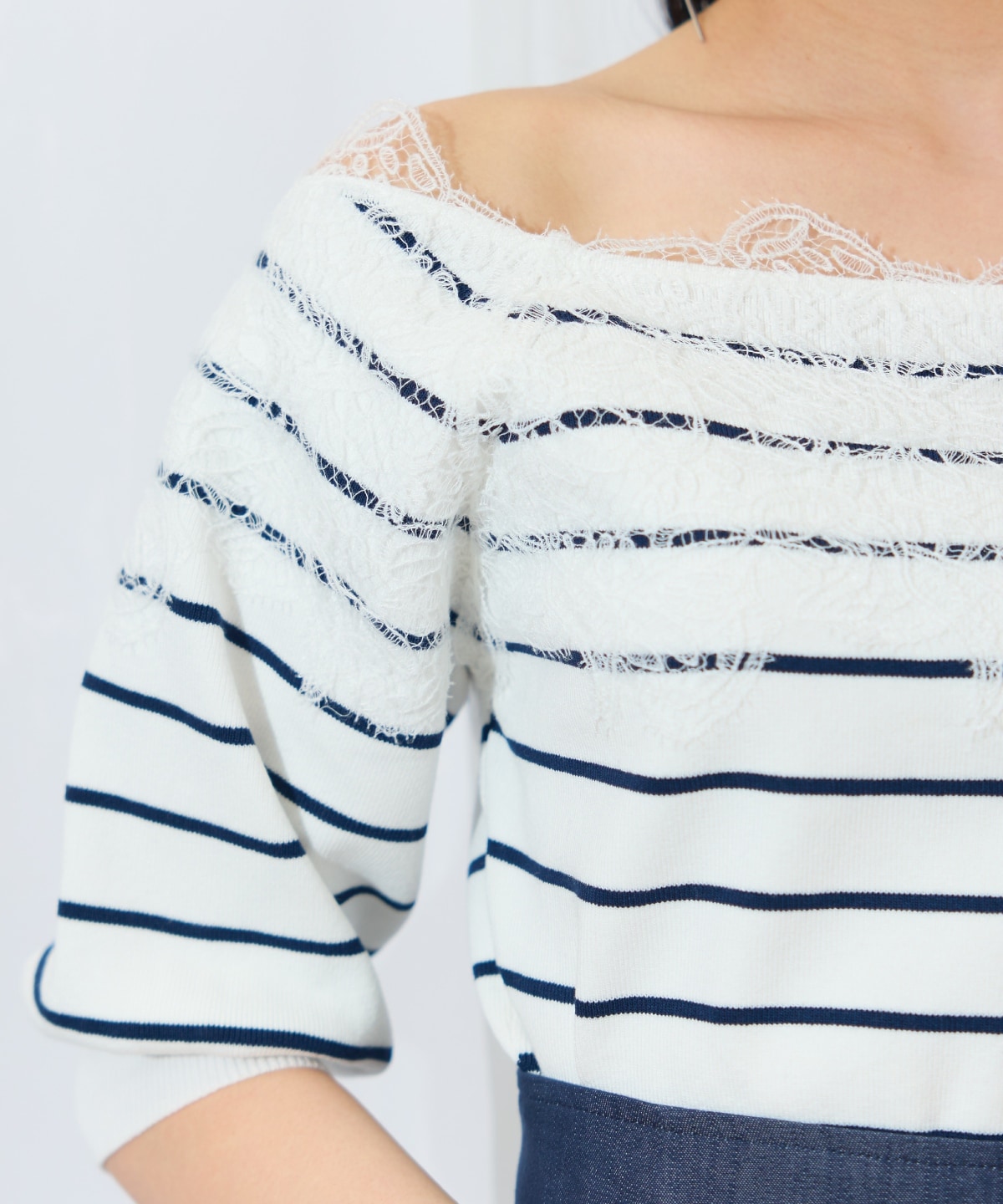 レーストリミング肩リボンニット