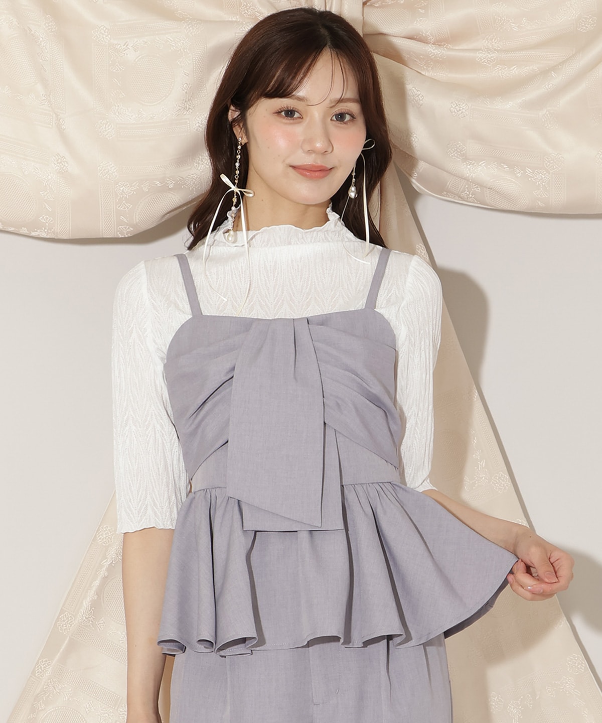 リボンペプラムビスチェ