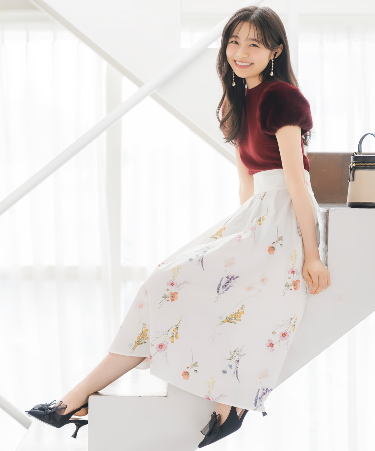 オータムボタニカルフラワータックスカート