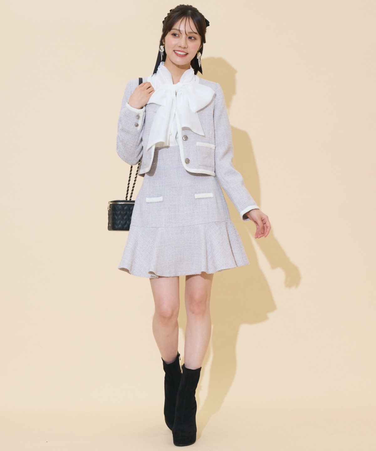 ブレードデザインツイードミニスカート