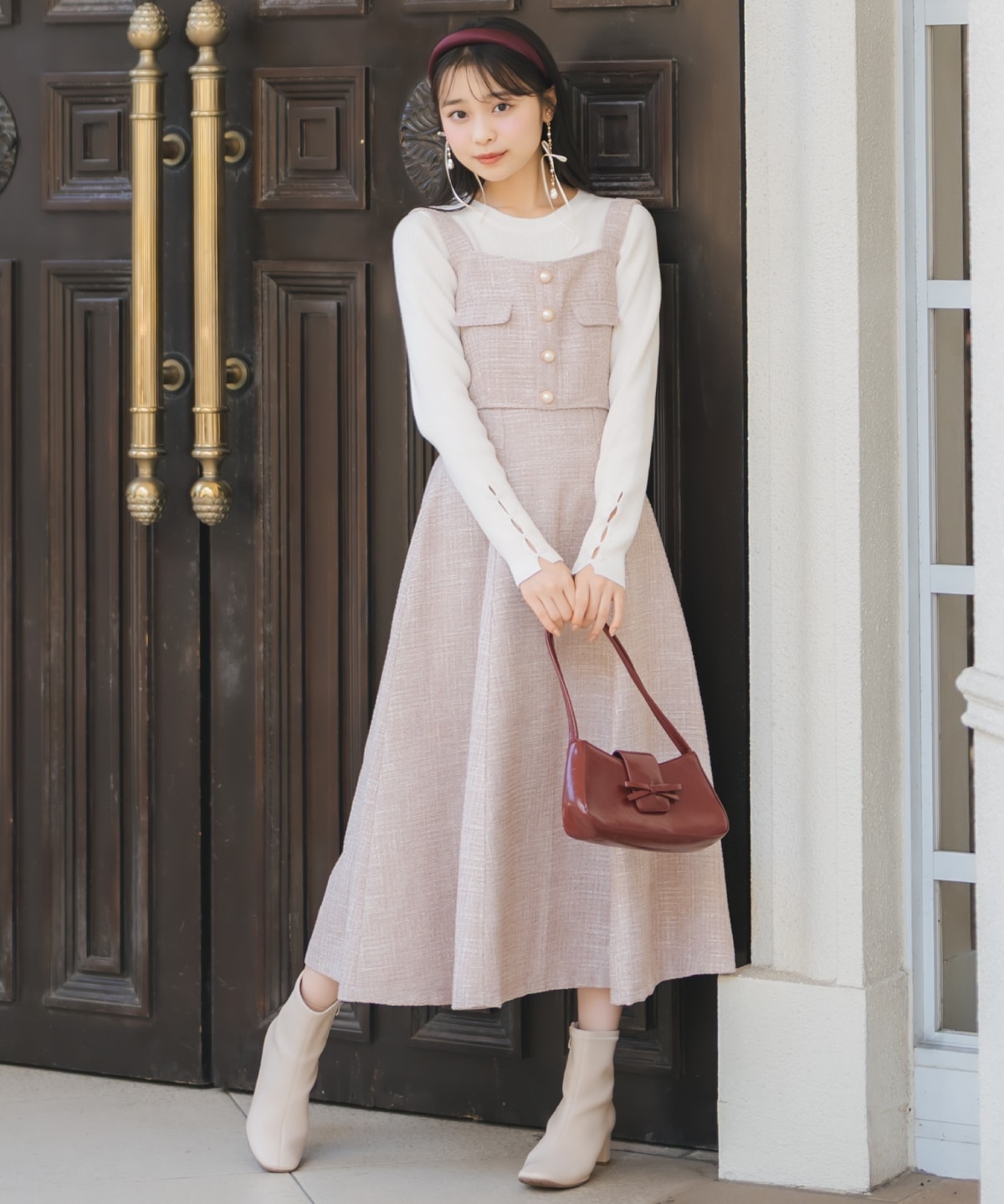 【ツイードセットアップシリーズ】ツイードフレアスカート