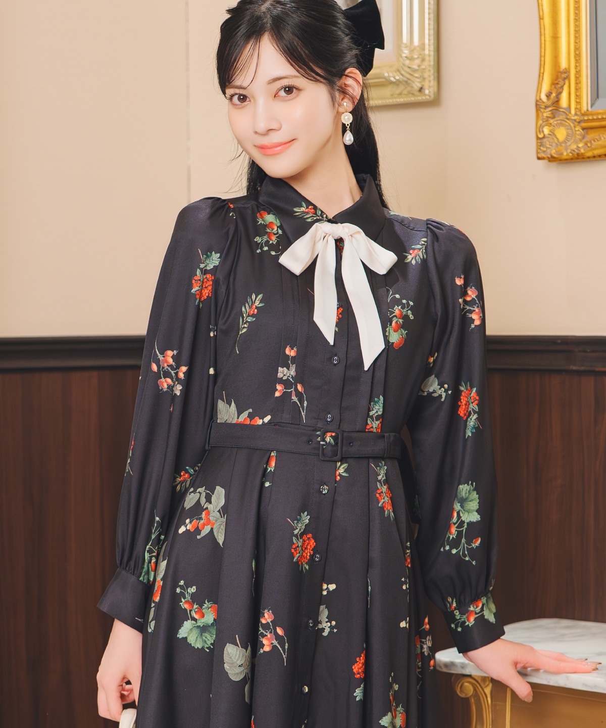 【12/5(fri)10時発売】ウィンターボタニカルリボンタイワンピース