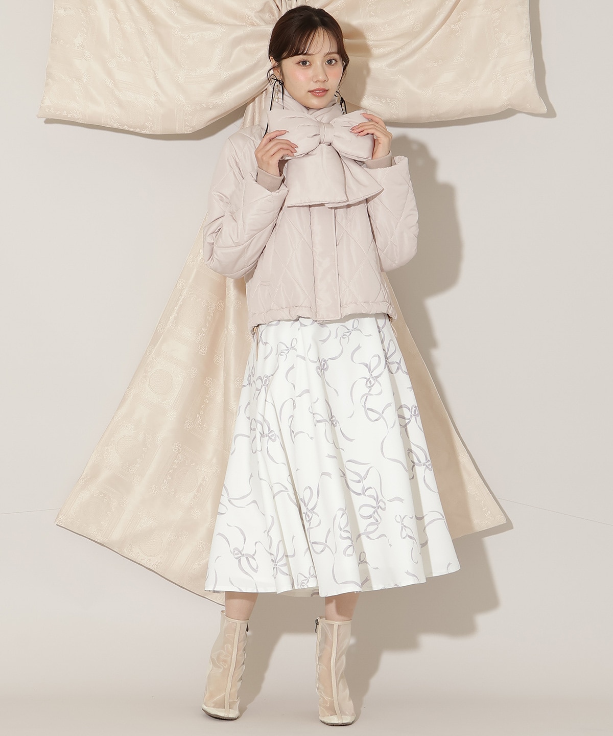 ダイヤキルティングリボン中綿ブルゾン