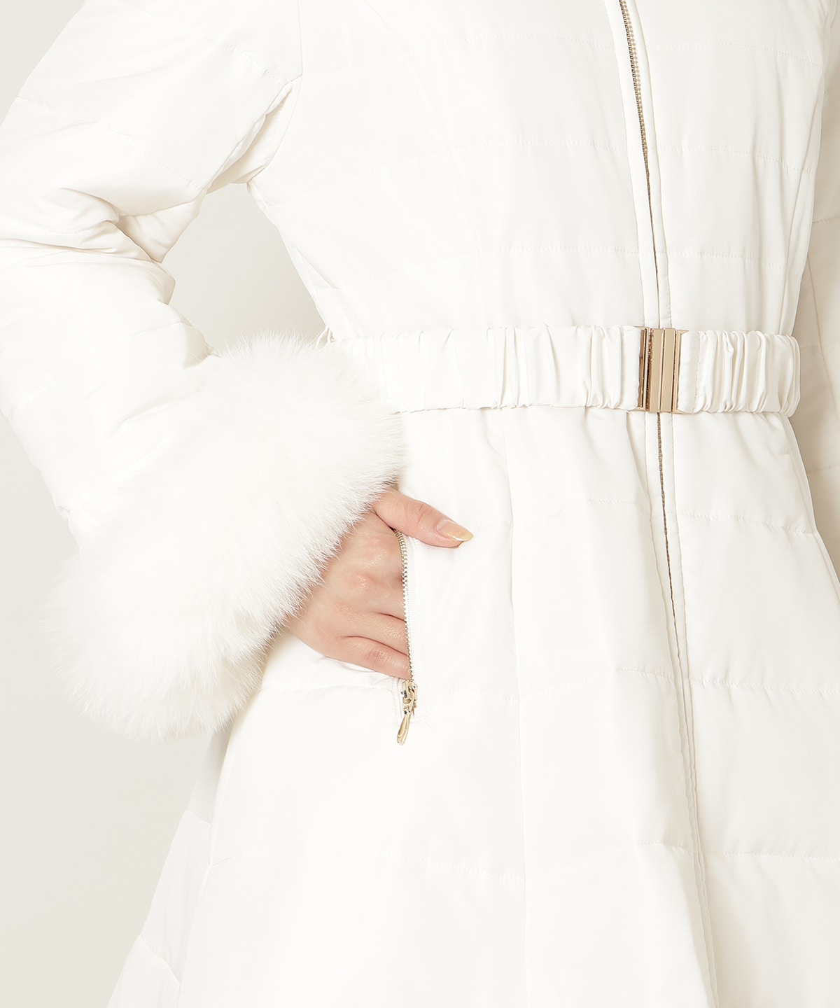 フォックスファーキルティングフレアコート