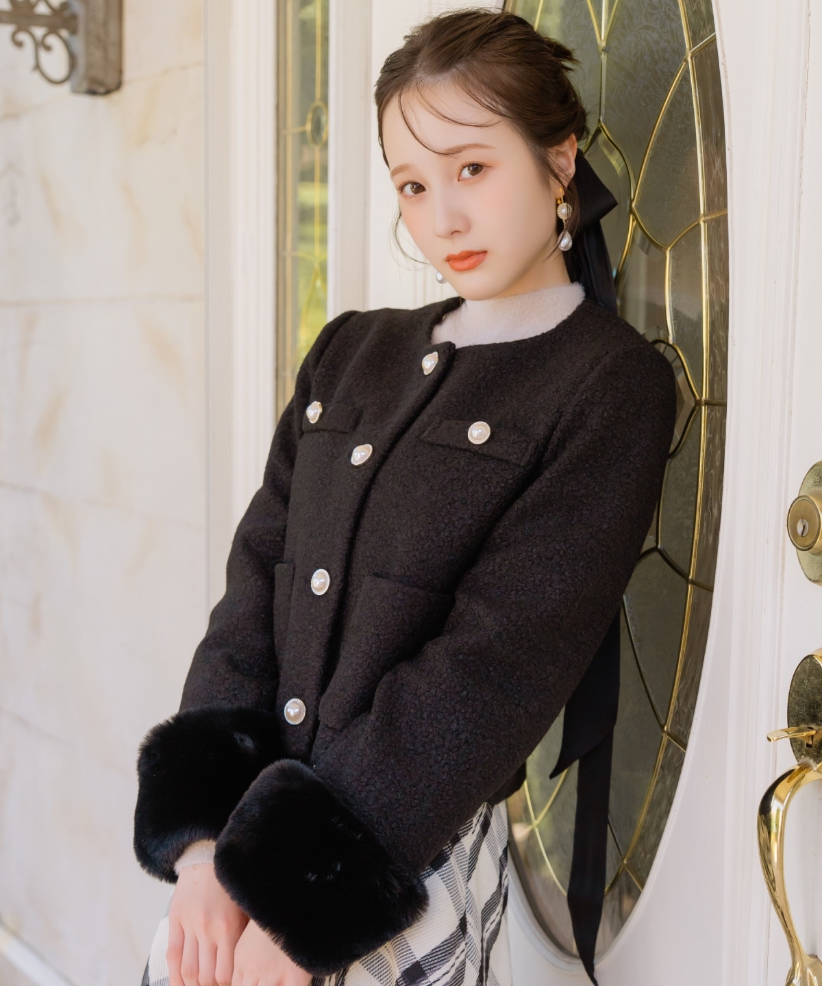 【再入荷予約受付中】ノーカラーブークレショートコート